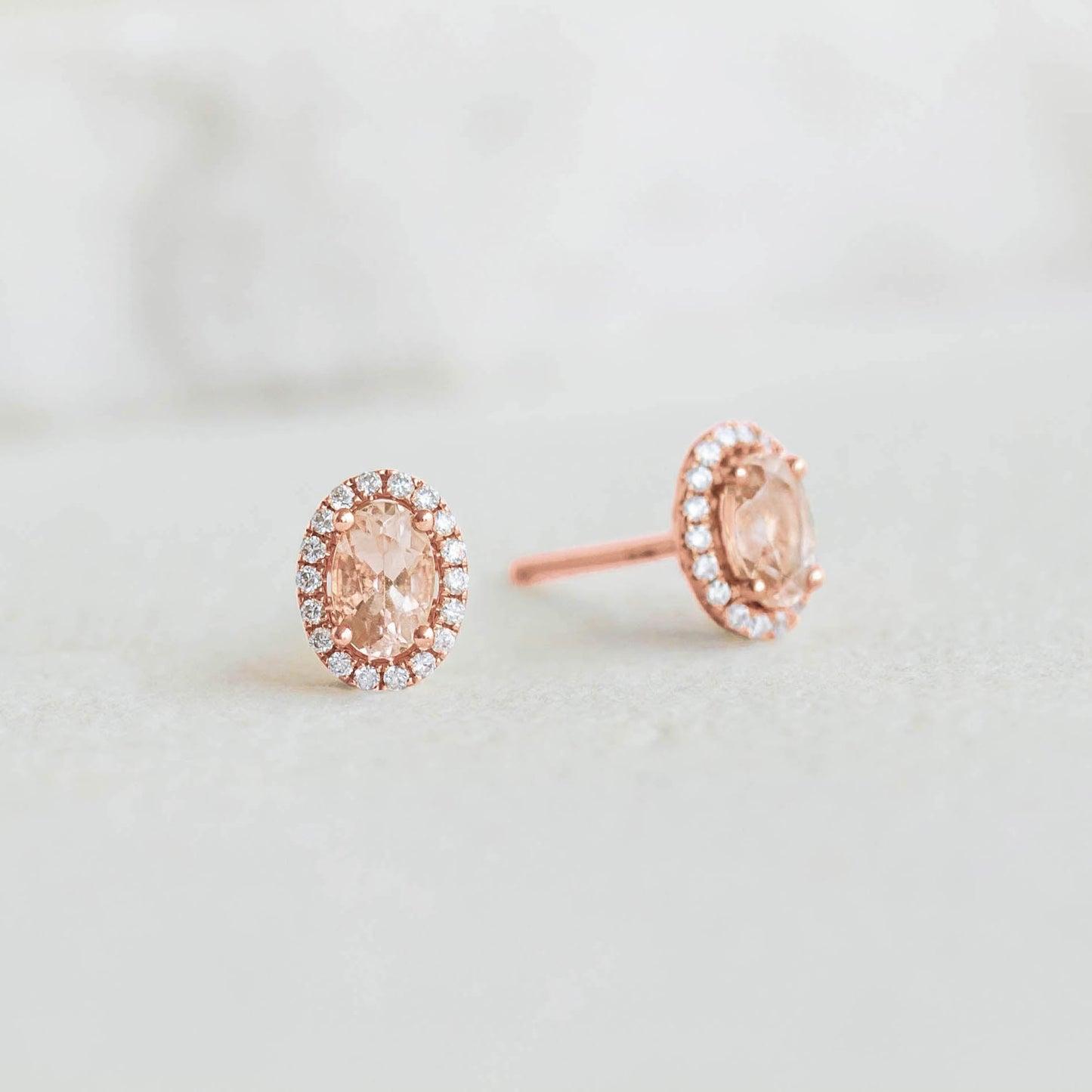 Morganite Halo Stud Earrings Rose Gold - Marzia