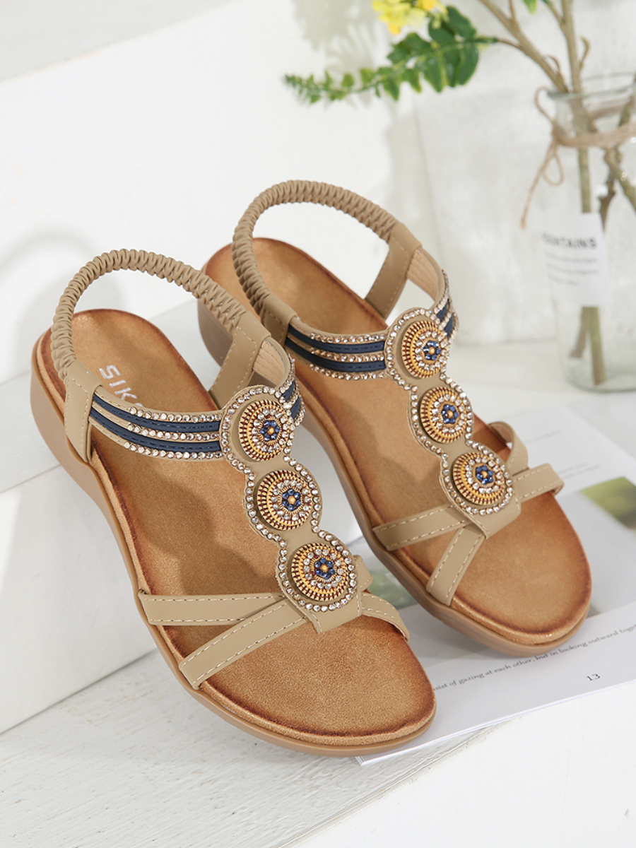 Rhinestone Double Cross Strap Sandals  - SIKETU