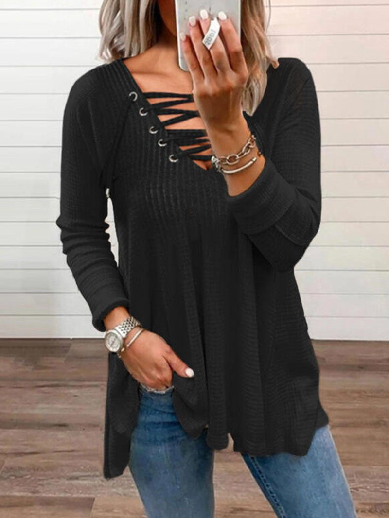 Women's Solid Color Chest Strap Long Sleeve Tops