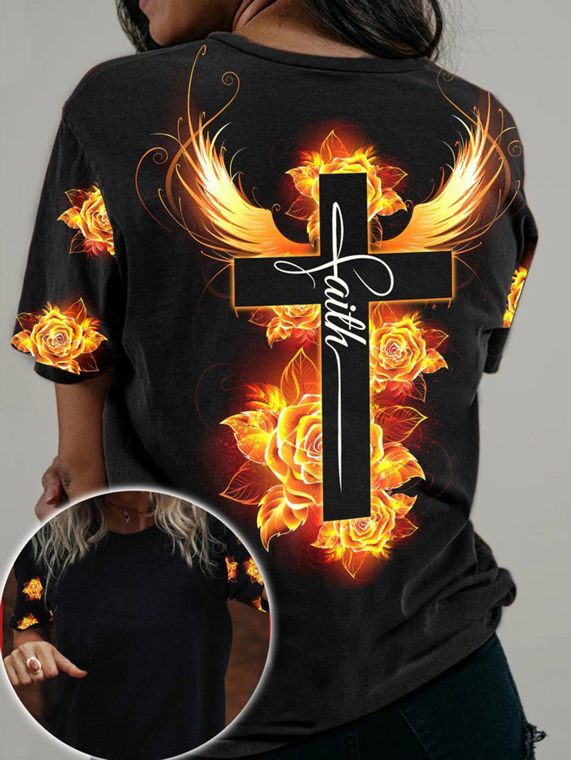 Glowing Roses Printed T-Shirt