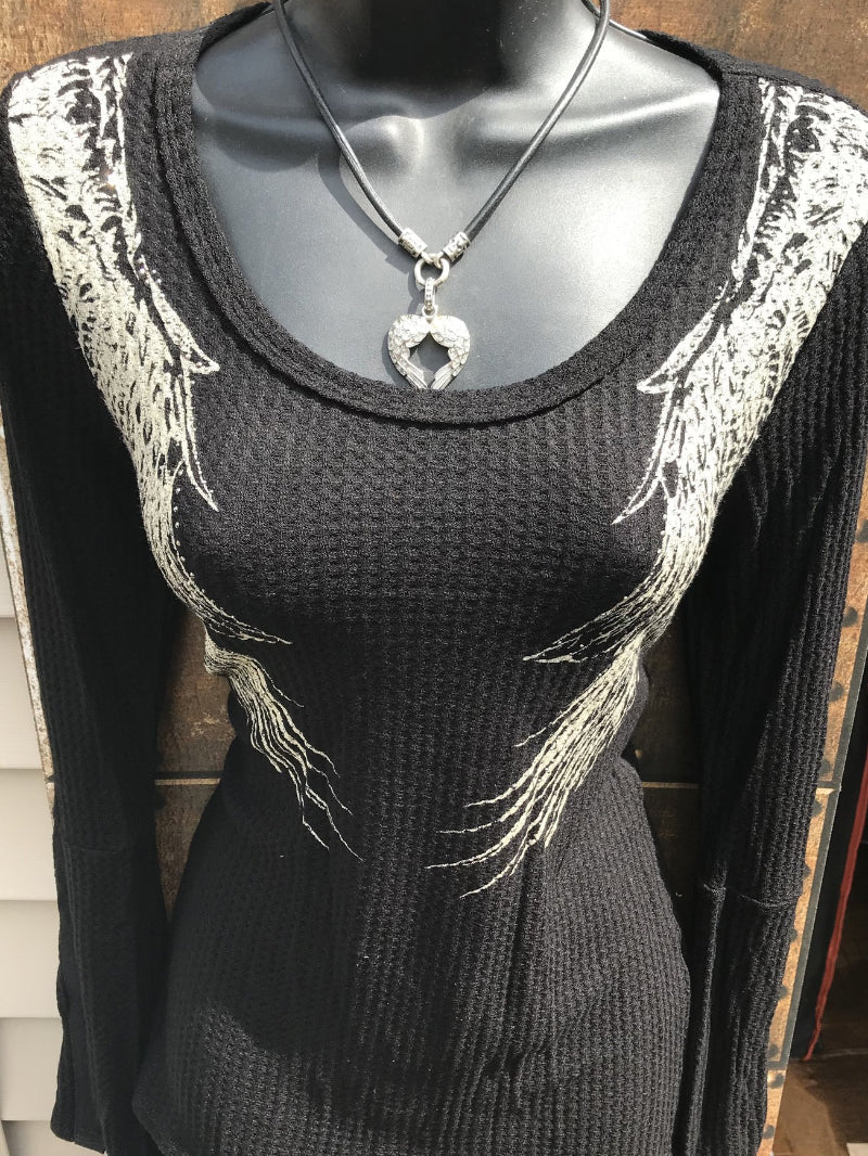 Waffle punk T-shirt with round neck wings and lace-up sleeves