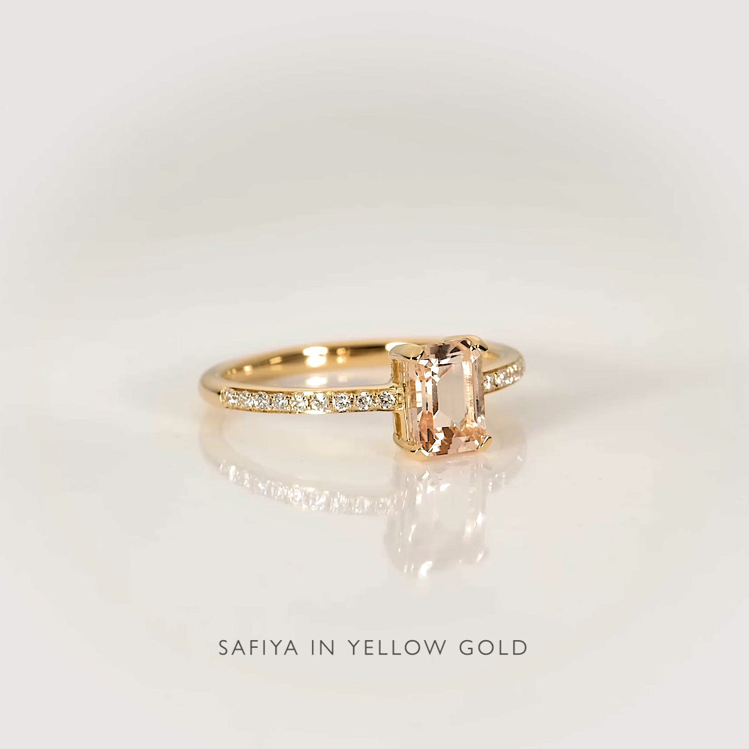 Baguette Morganite and Diamond Ring 14k Gold - Safiya