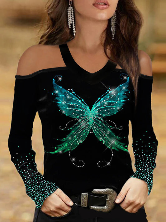 Butterfly Print Long Sleeve T-Shirt