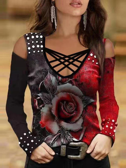Rose Print Long-Sleeved T-Shirt
