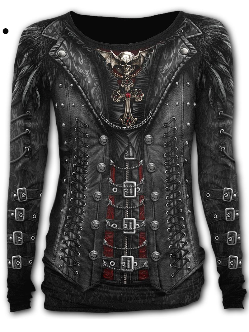 O-neck Skull Wings Print Retro Women's T-shirt