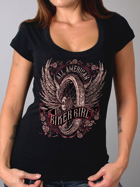 Winged Bike Wheel Printed Fashion T-Shirt