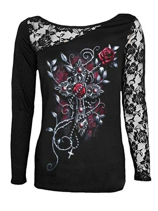 Punk Lace Patchwork Women's Blouse
