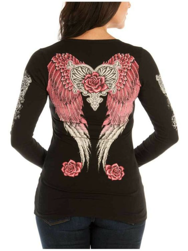 Pinkish Wings Roses Printed T-Shirt