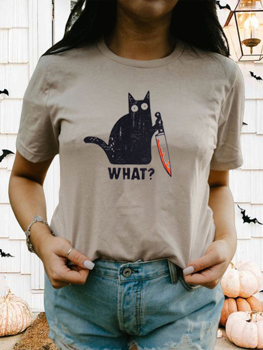 Cat Killer Halloween Printed T-Shirt