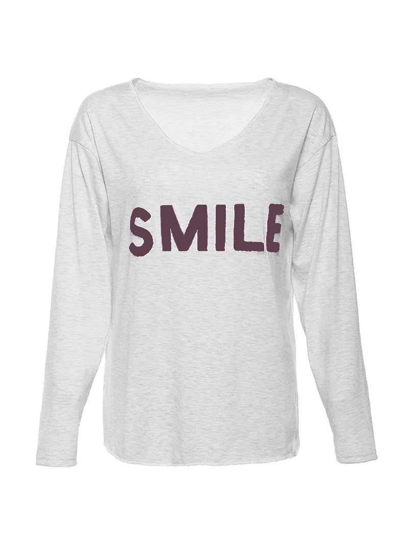 Letter embroidered V-neck long-sleeved t-shirt