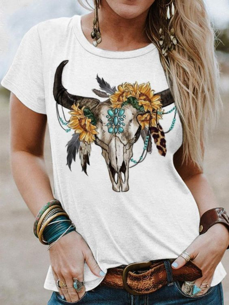 Ox Head Floral Printed Women's T-Shirt