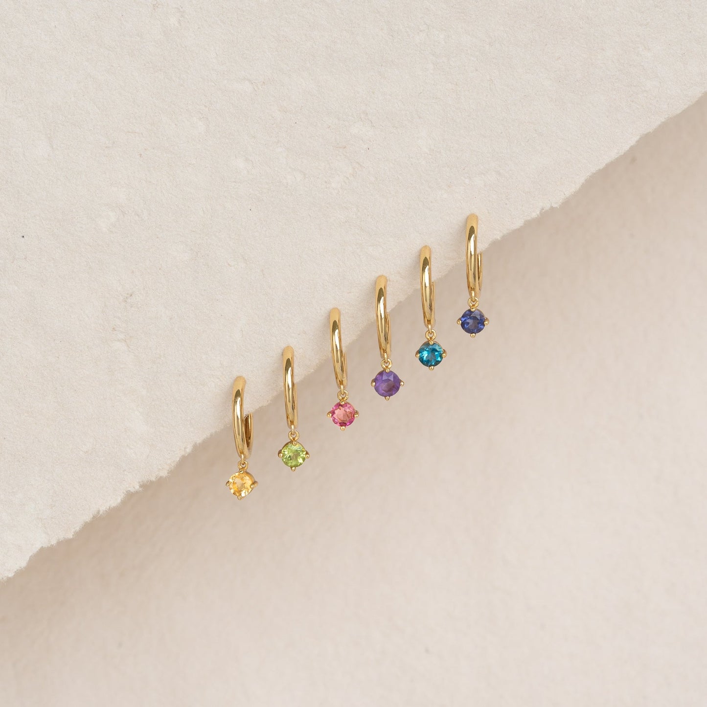 February Birthstone Drop Huggie Earrings - Amethyst