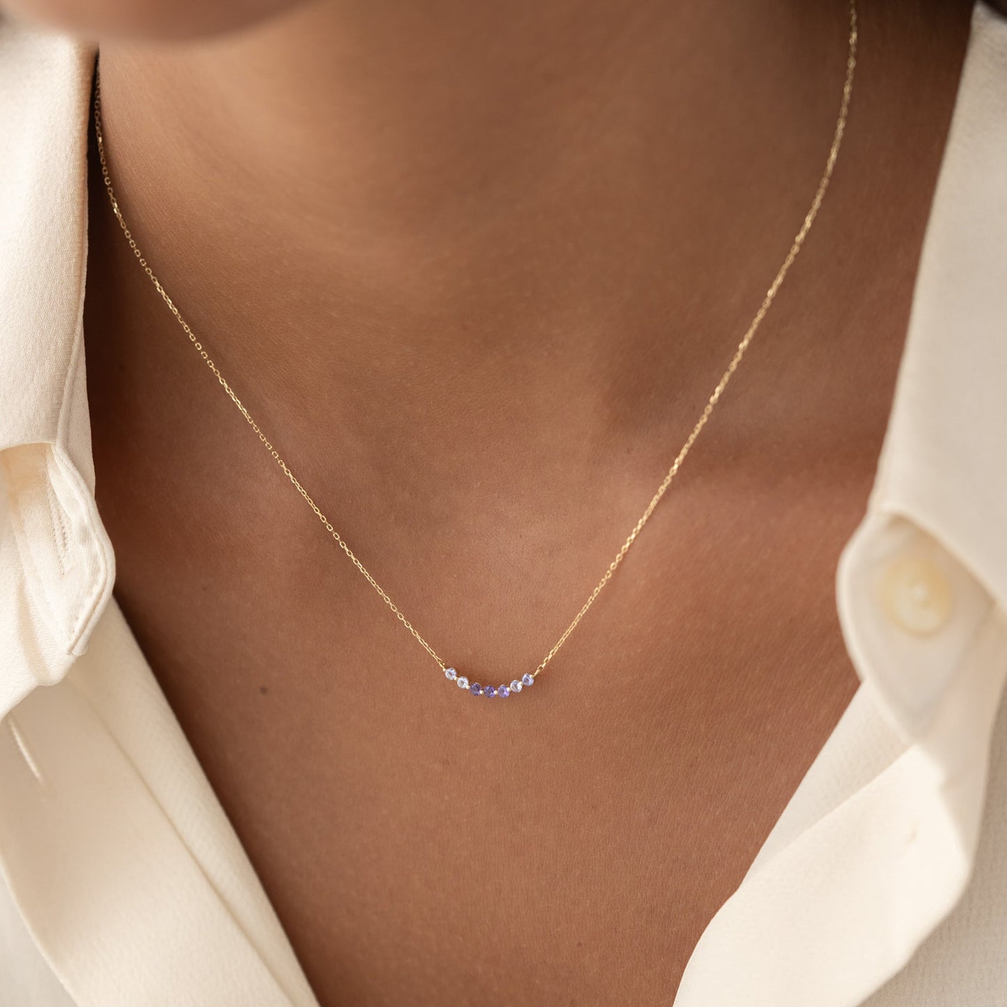 February Birthstone Necklace 14k Gold - Ombre Amethyst