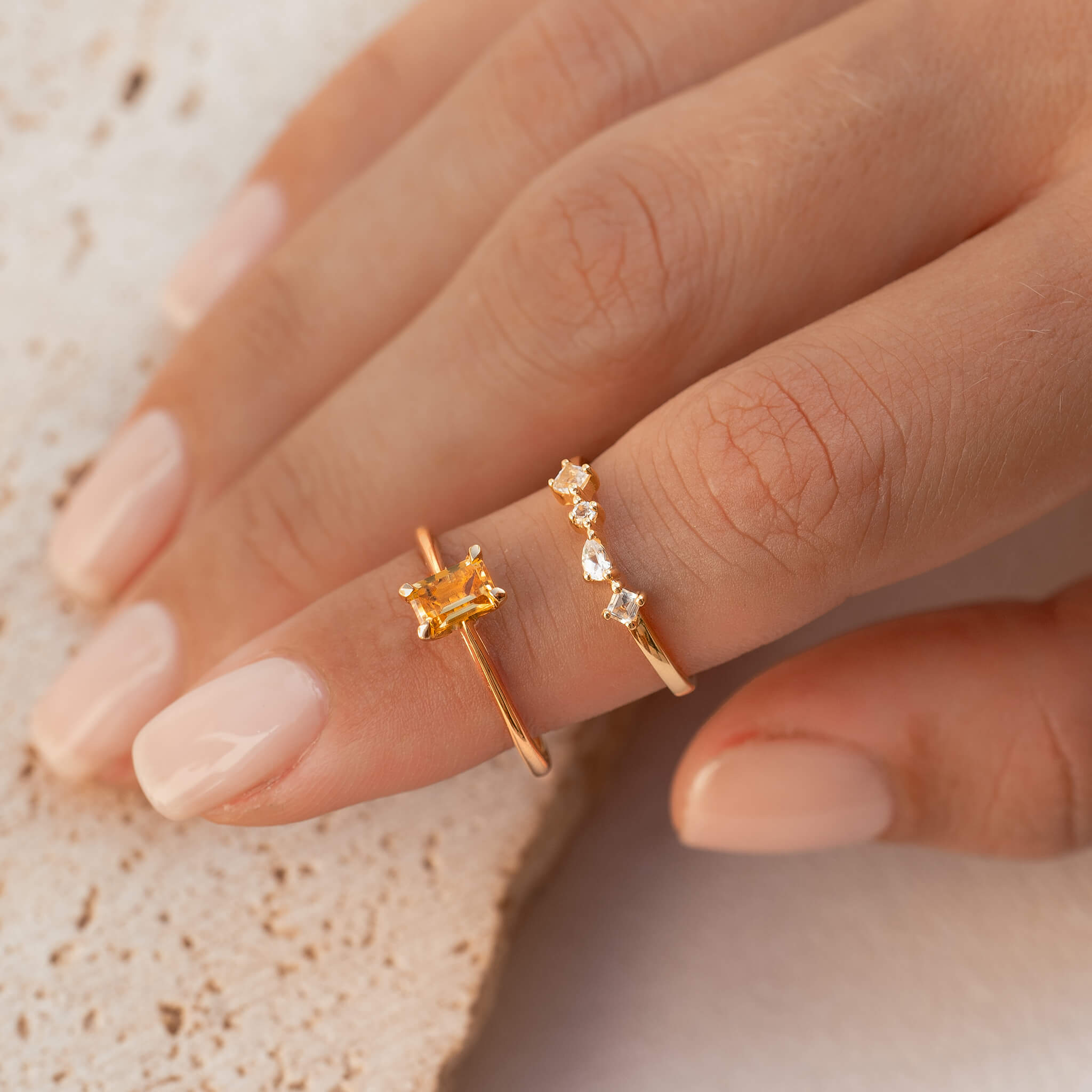 Ring Set Citrine & White Topaz - Charlotte & Ilse