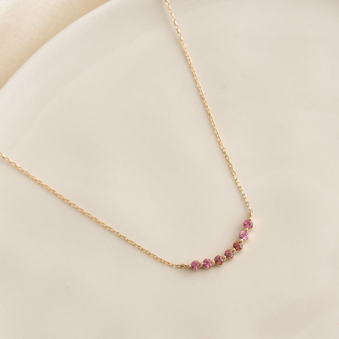 July Birthstone Necklace 14k Gold - Ombre Pink Tourmaline