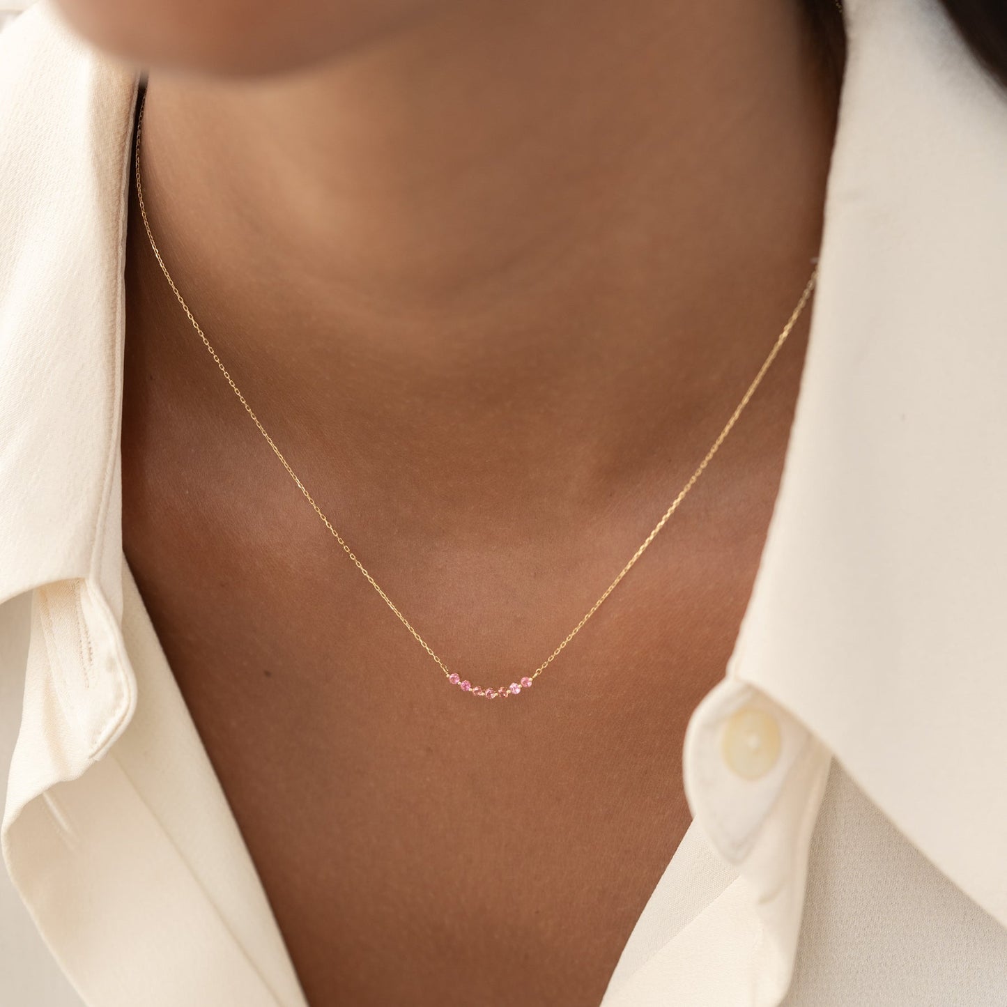 July Birthstone Necklace 14k Gold - Ombre Pink Tourmaline