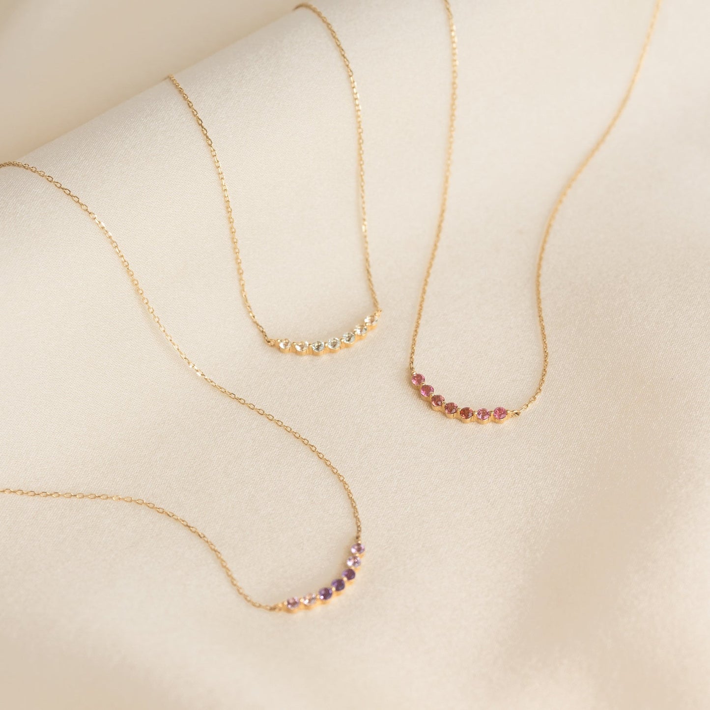 July Birthstone Necklace 14k Gold - Ombre Pink Tourmaline