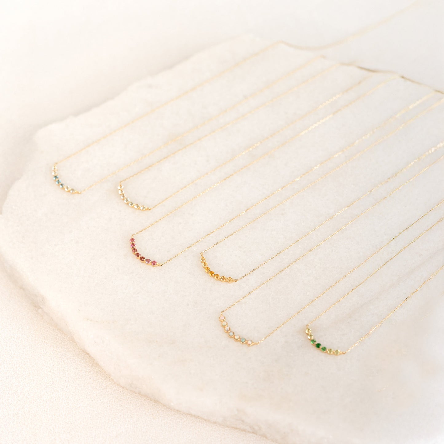 July Birthstone Necklace 14k Gold - Ombre Pink Tourmaline