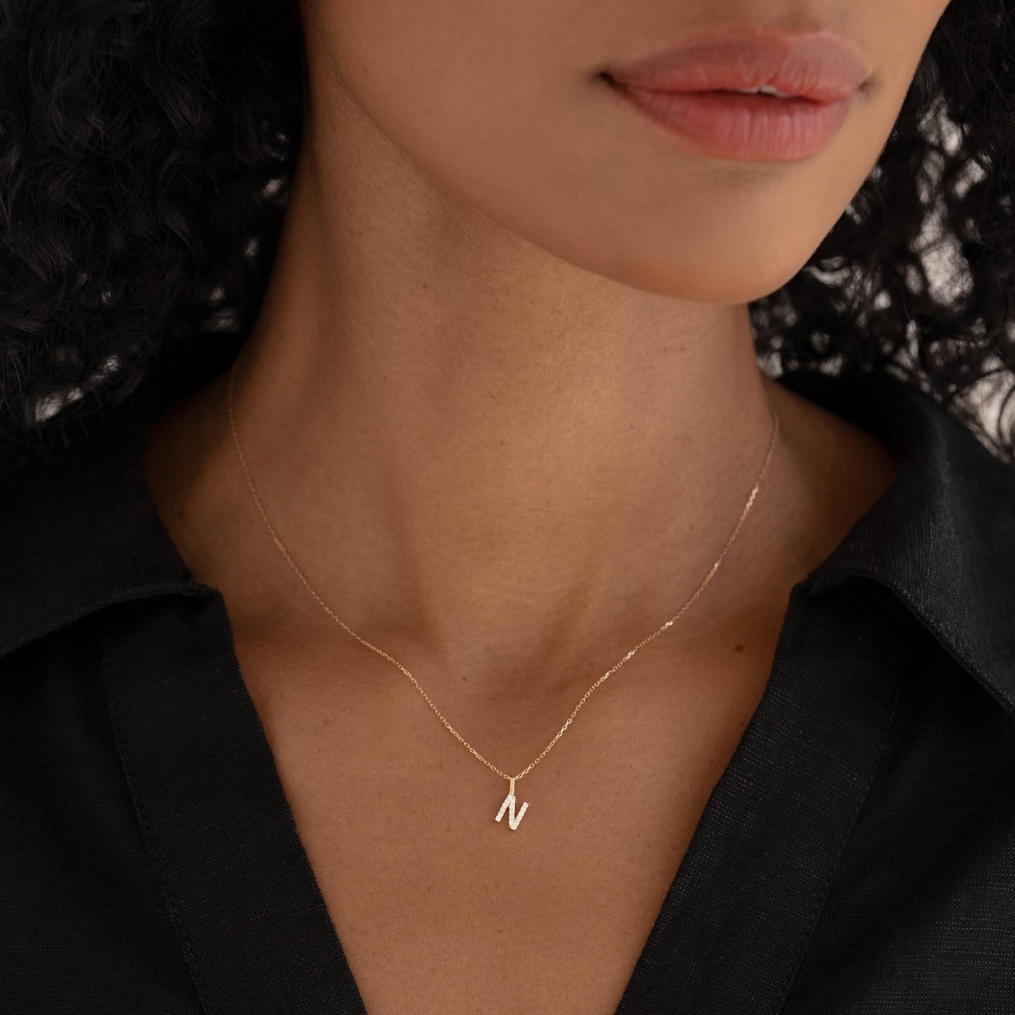 Diamond Initial Pendant 14k Gold - N