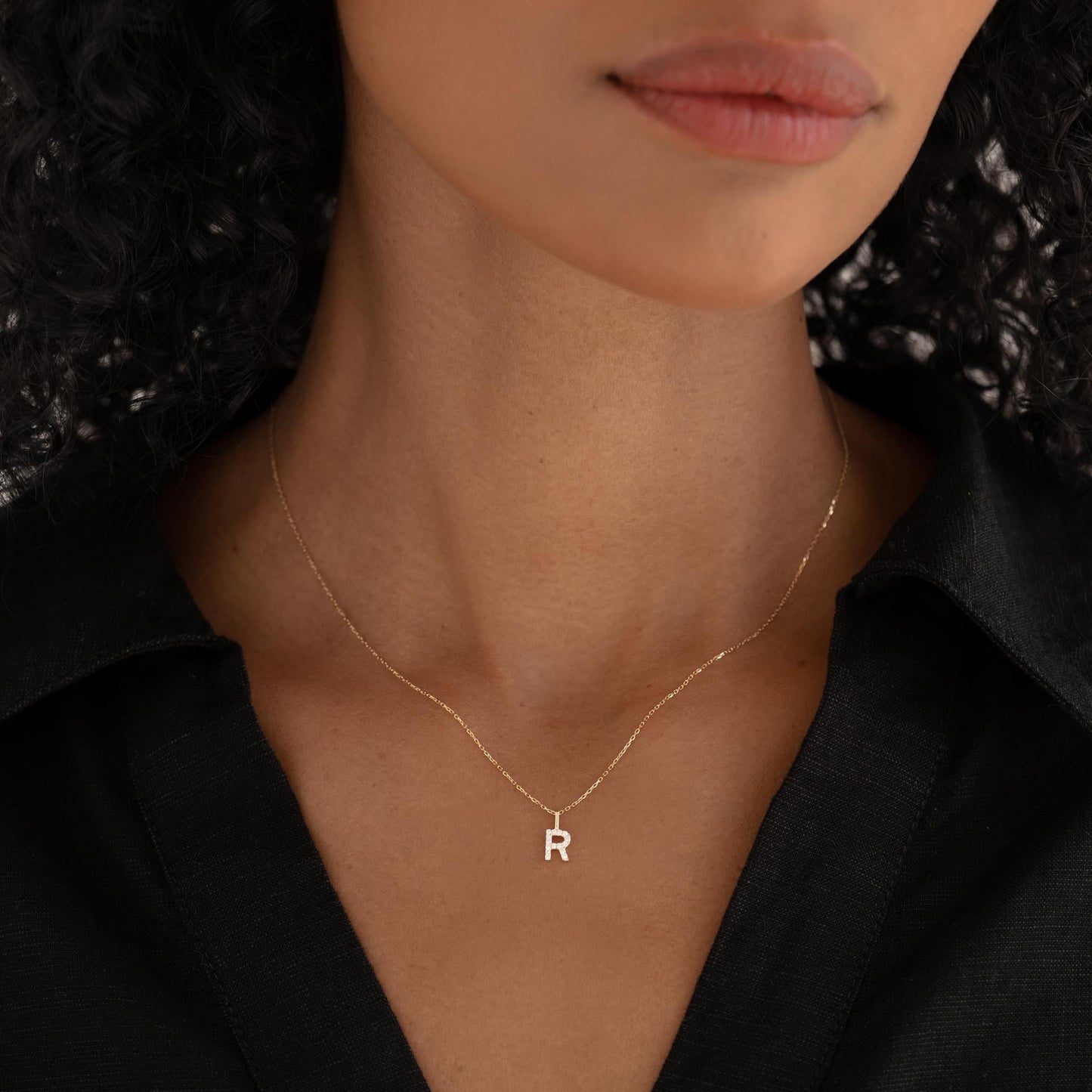 Diamond Initial Pendant 14k Gold - R