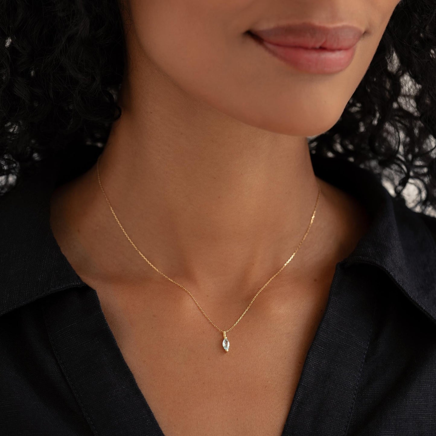 March Birthstone Pendant 14k Gold - Swiss Blue Topaz
