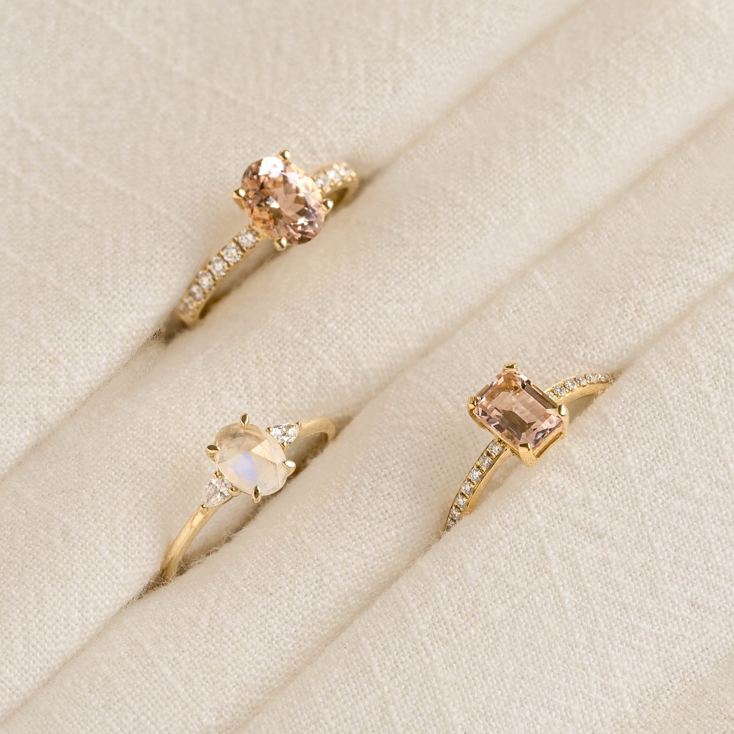 Baguette Morganite and Diamond Ring 14k Gold - Safiya