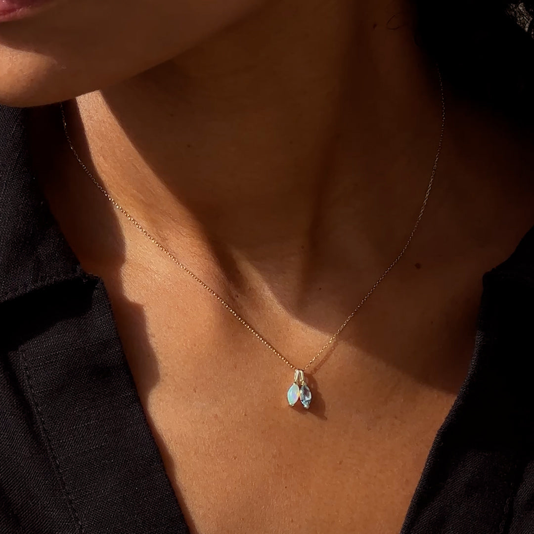 March Birthstone Pendant 14k Gold - Swiss Blue Topaz
