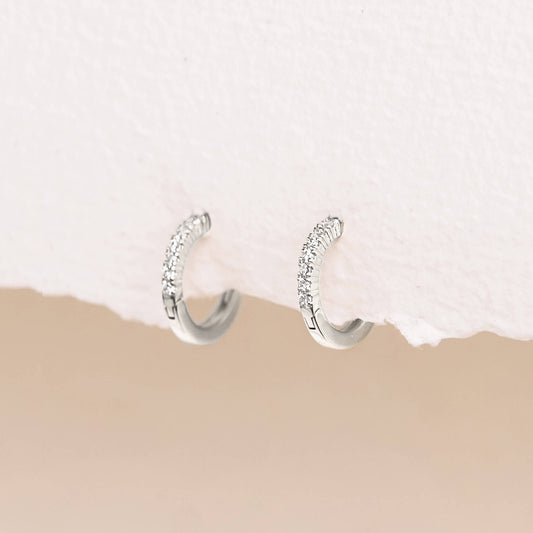 14k White Gold Diamond Huggie Earrings - Susanna