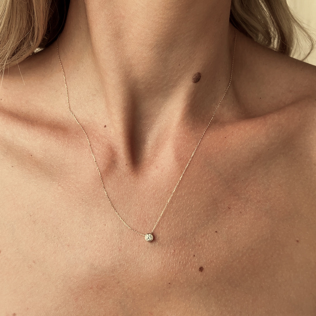 Bezel Set Diamond Necklace 4mm 14k Gold -  Ulla