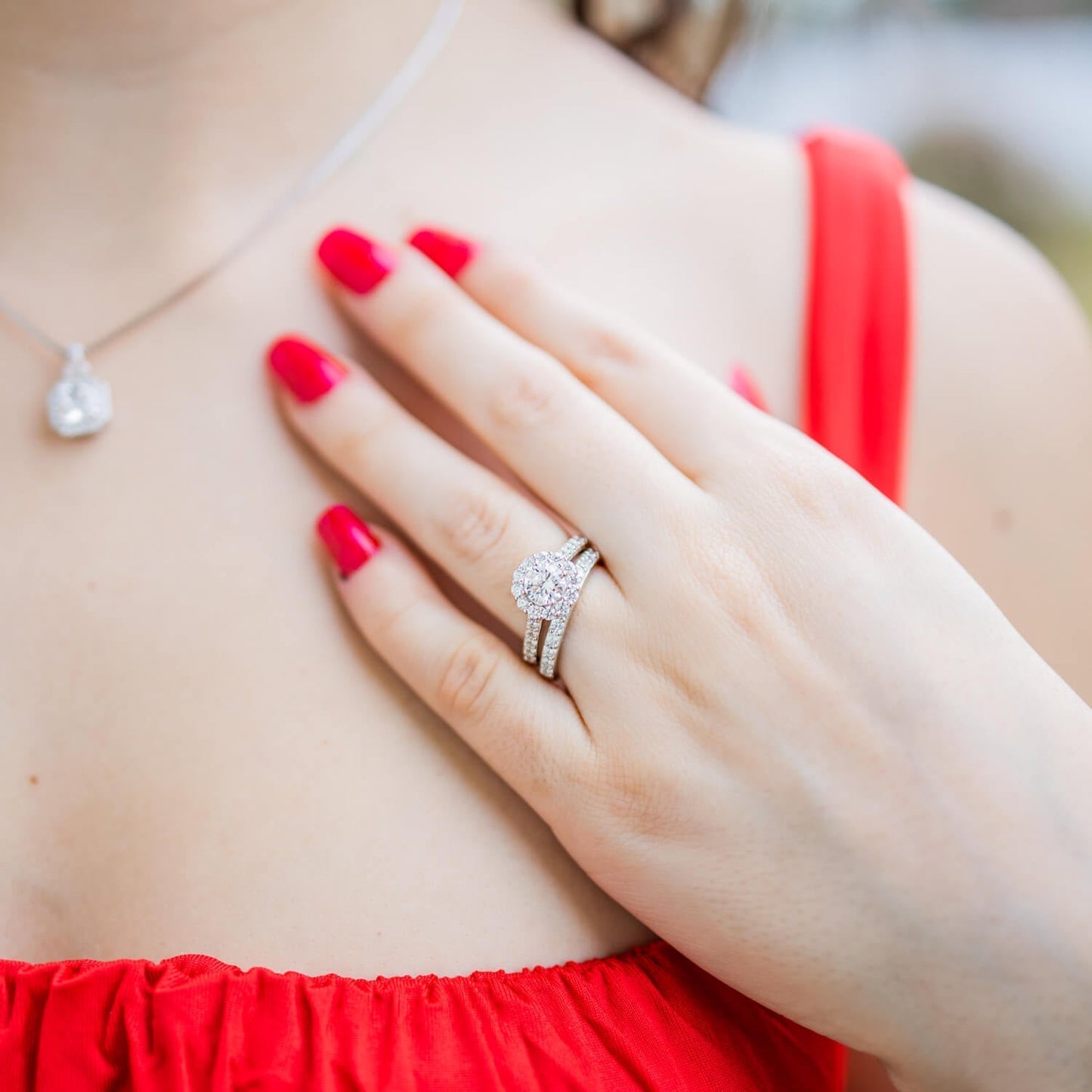 Halo Engagement Ring Set