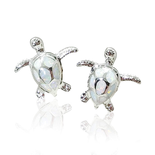 White Opal Sea Turtle Earrings