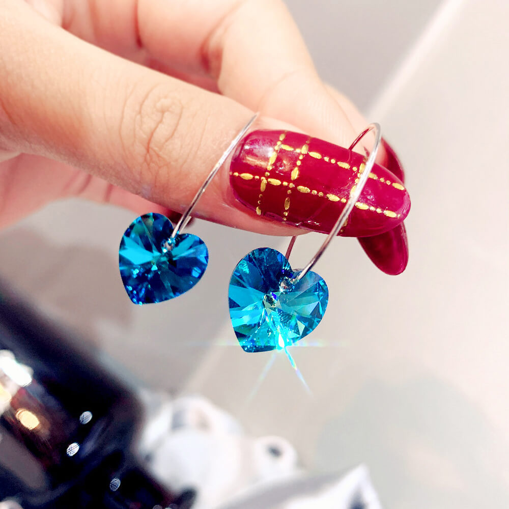 Blue Heart Hoop Earrings
