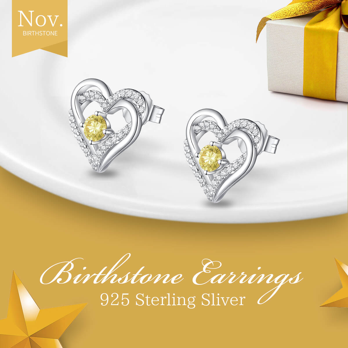 November Birthstone Heart Earrings