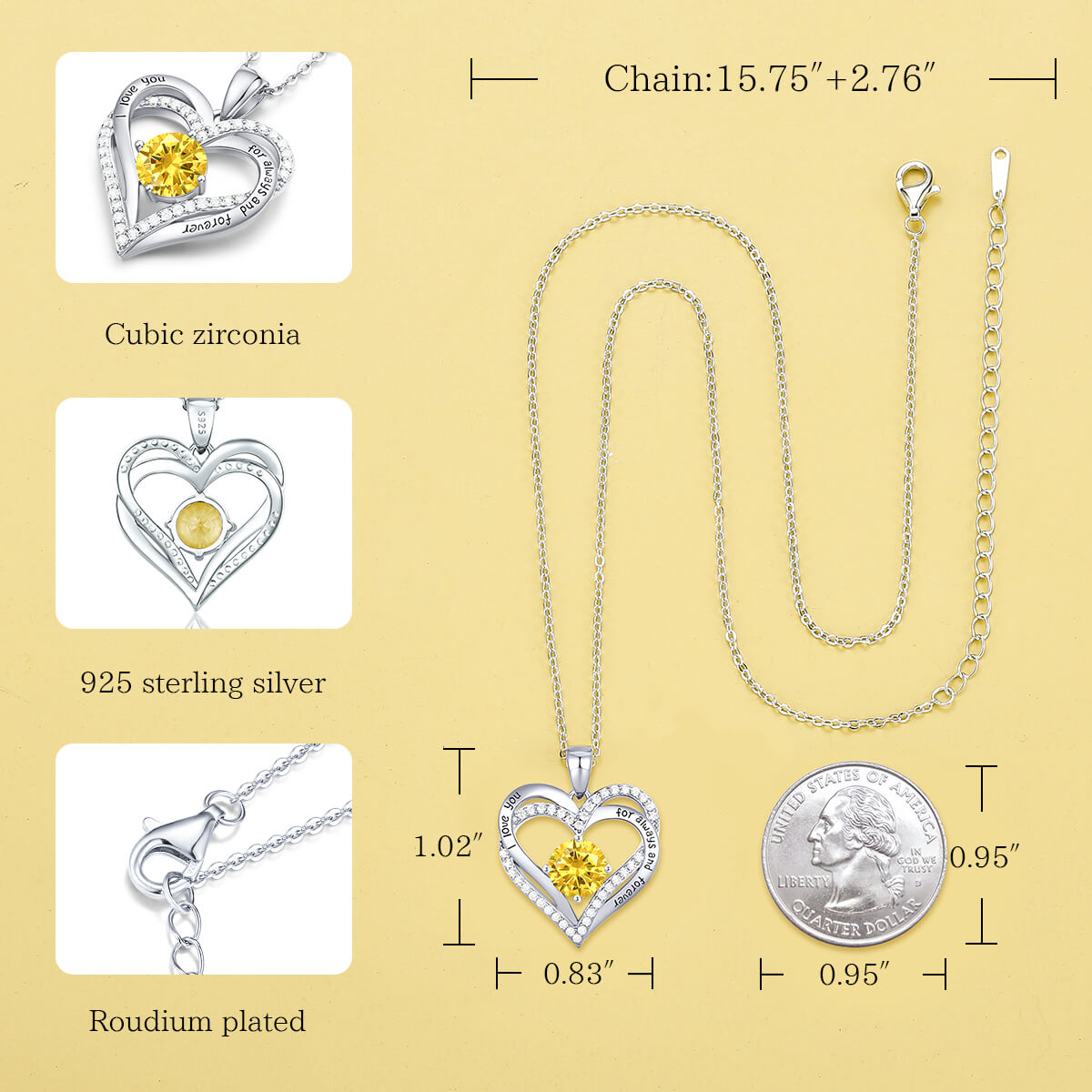 November Birthstone Heart Necklace