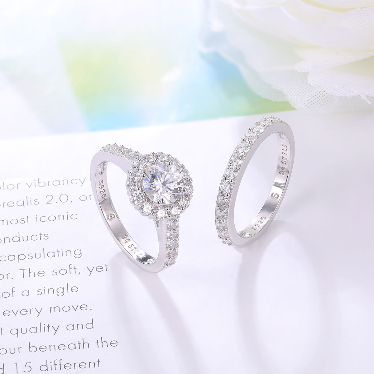 Halo Engagement Ring Set