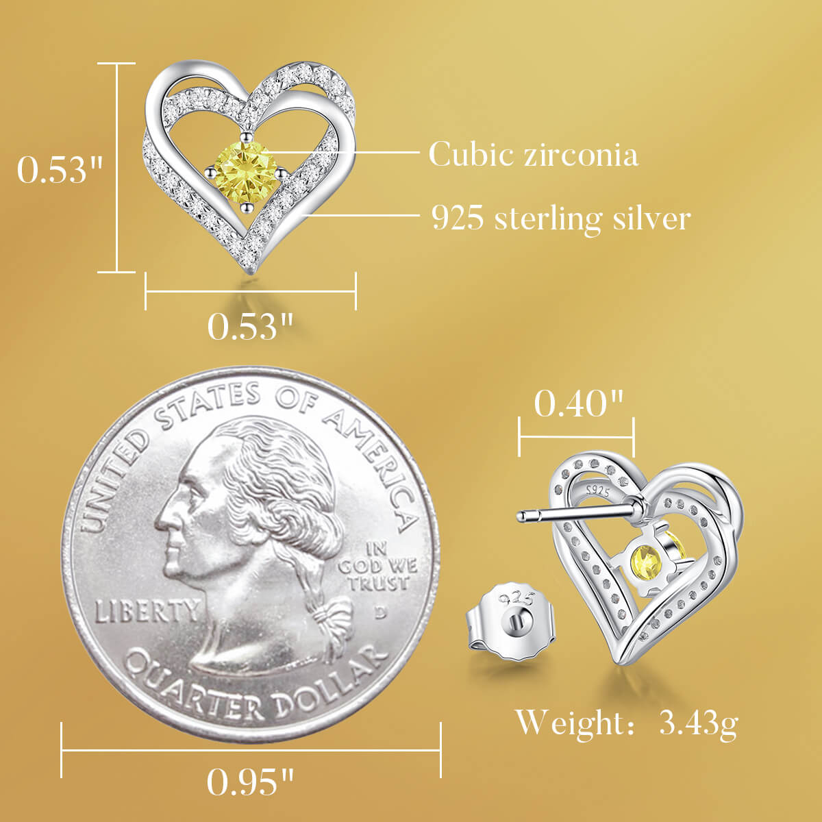 November Birthstone Heart Earrings