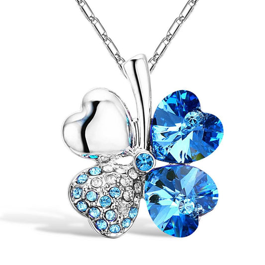 Blue Four Heart Clover Necklace