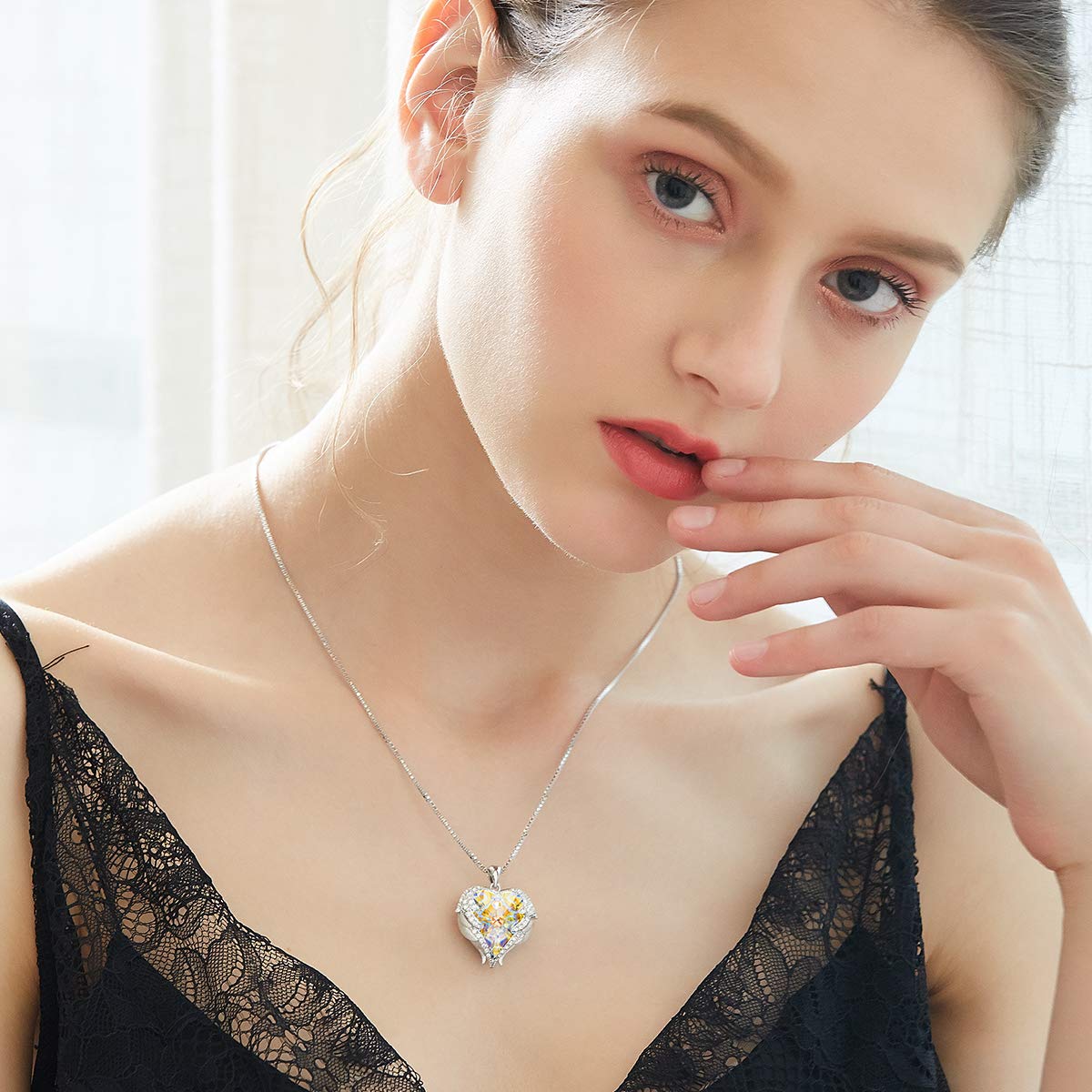 Aurora Heart & Wing Necklace