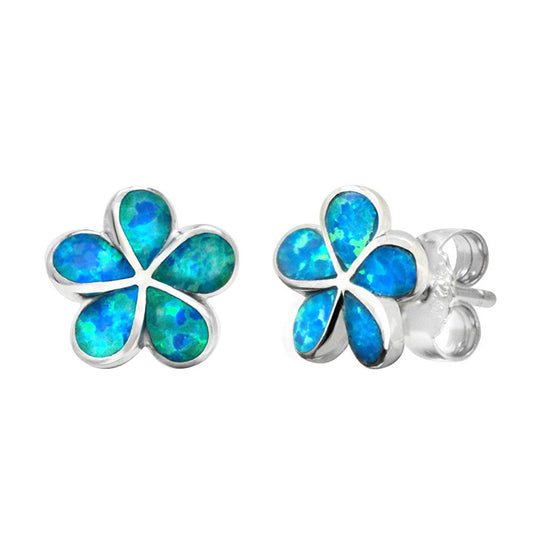 Blue Opal Flower Earrings