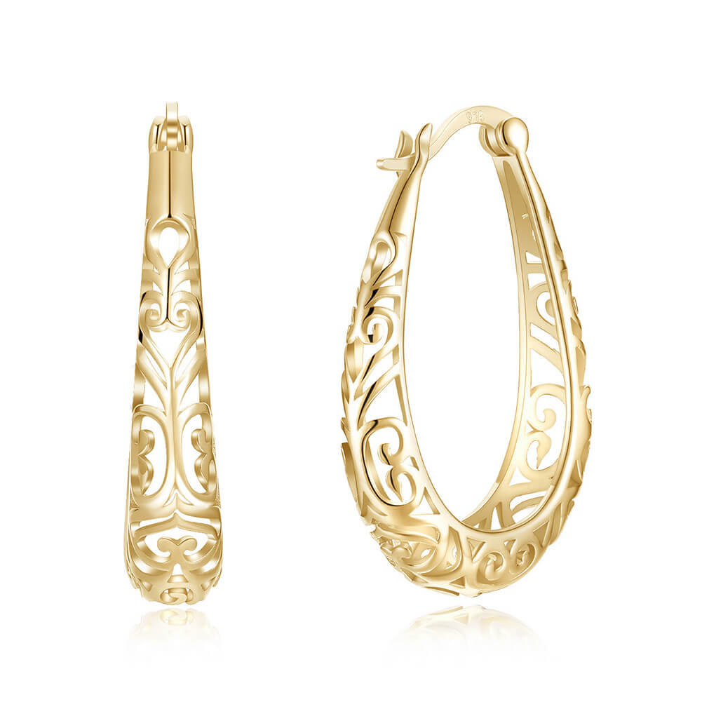 Gold Filigree Hoop Earrings