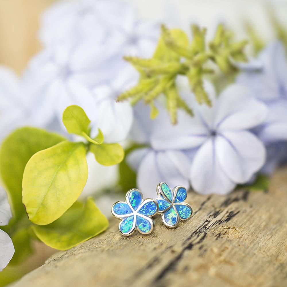 Blue Opal Flower Earrings