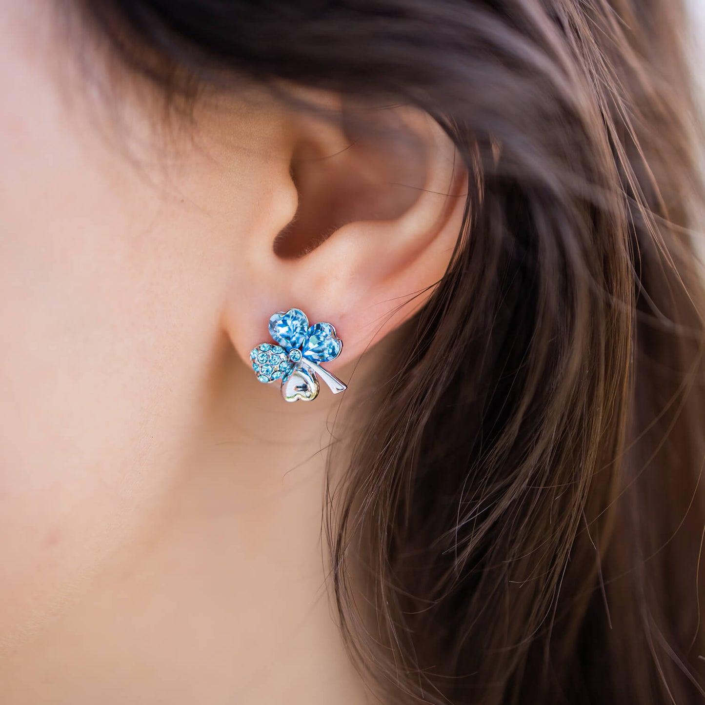 Blue Four Heart Clover Earrings