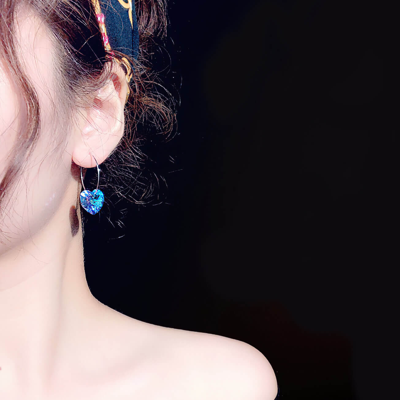 Blue Heart Hoop Earrings