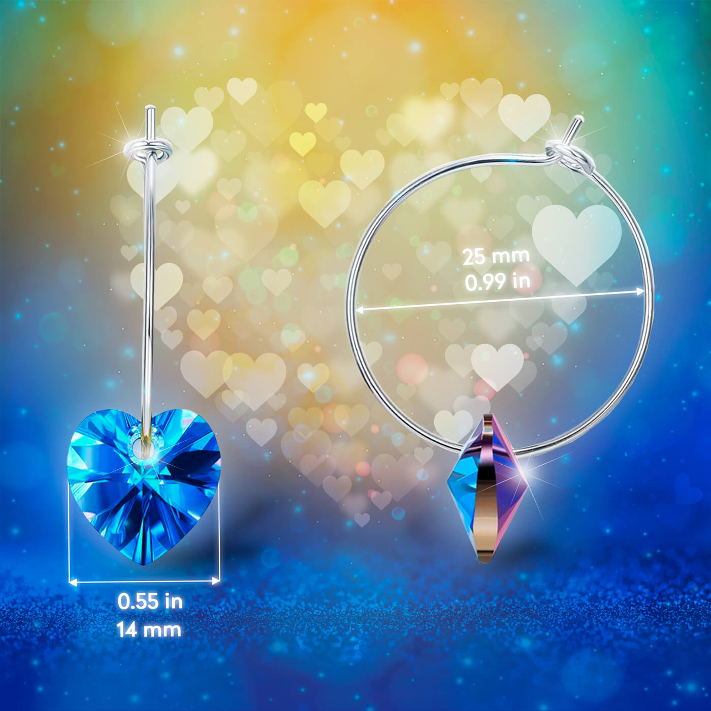 Blue Heart Hoop Earrings