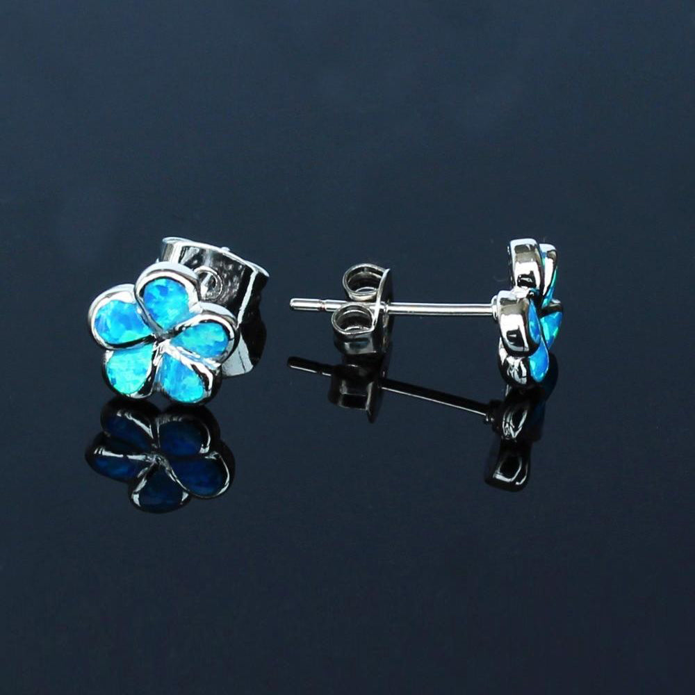 Blue Opal Flower Earrings