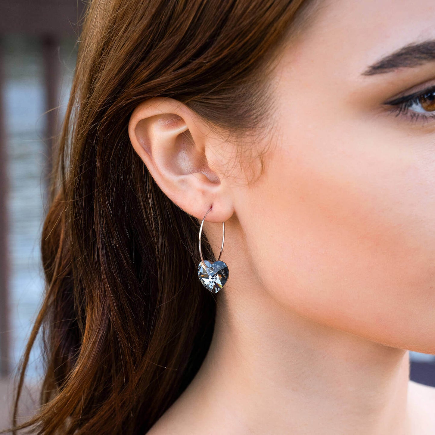 Black Crystal Heart Hoop Earrings