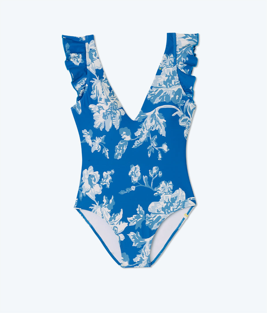 The Ruffle Backflip - Nouveau Toile in Lapis & White Sand