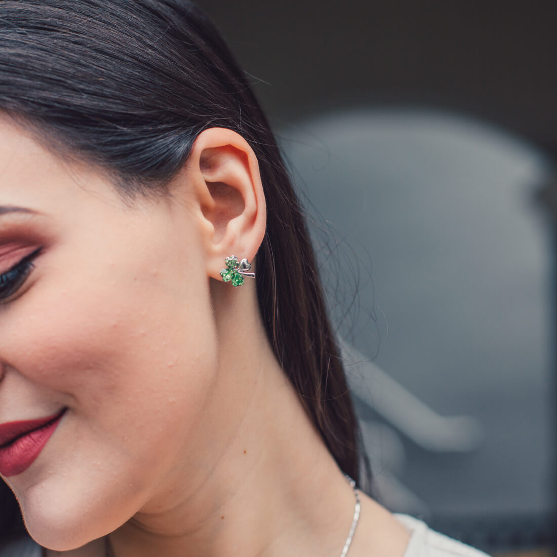 Green Four Heart Clover Earrings