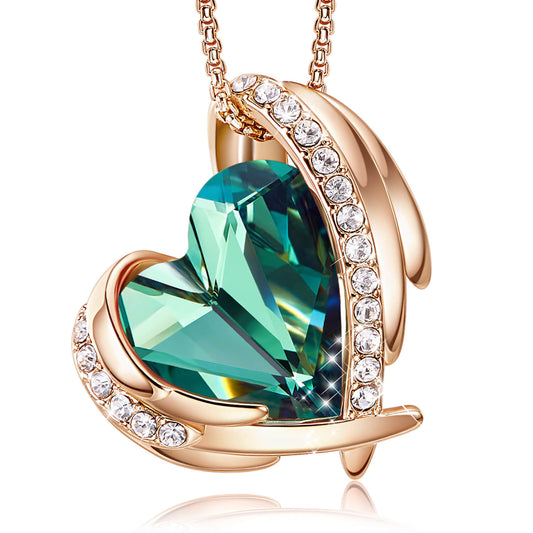 Green & Rose Gold Angel Heart Necklace