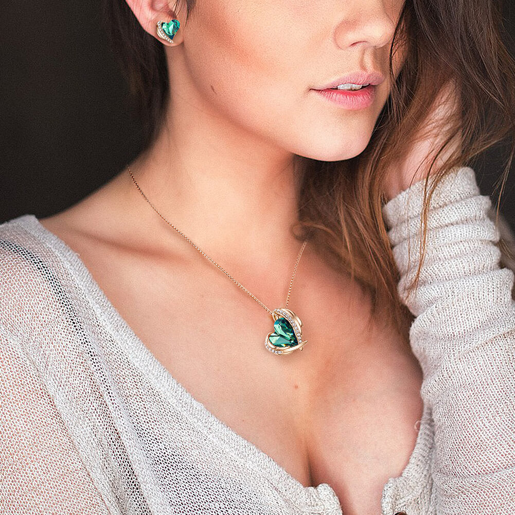 Green & Rose Gold Angel Heart Necklace